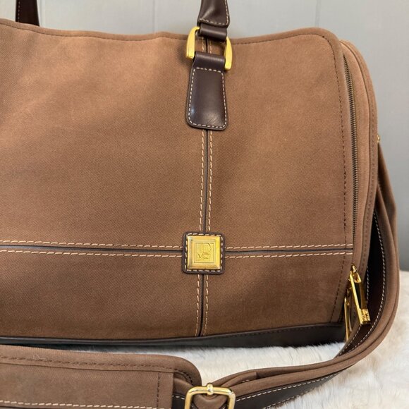 Vtg Diane von Furstenberg Brown Travel Bag Adjustable Strap W/ Brass Hardware - Picture 3 of 13